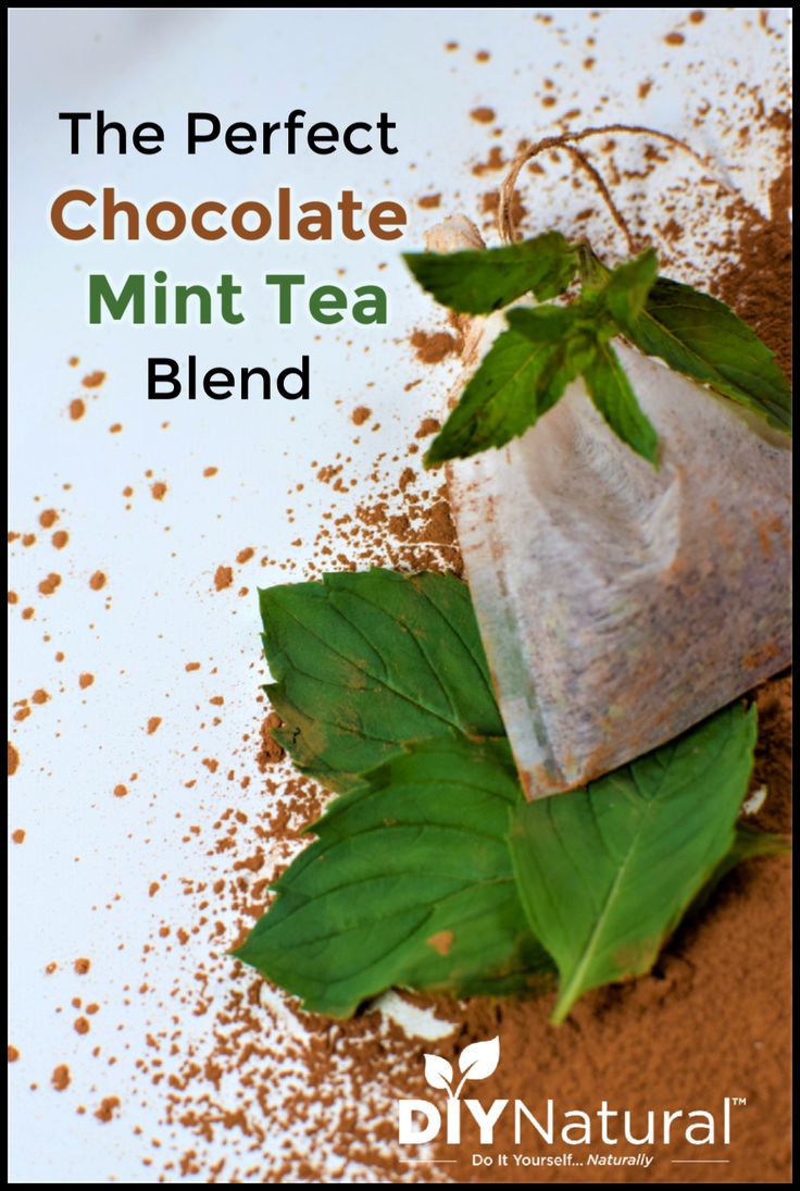 the perfect chocolate mint tea blend is in a bag on top of leaves and dirt