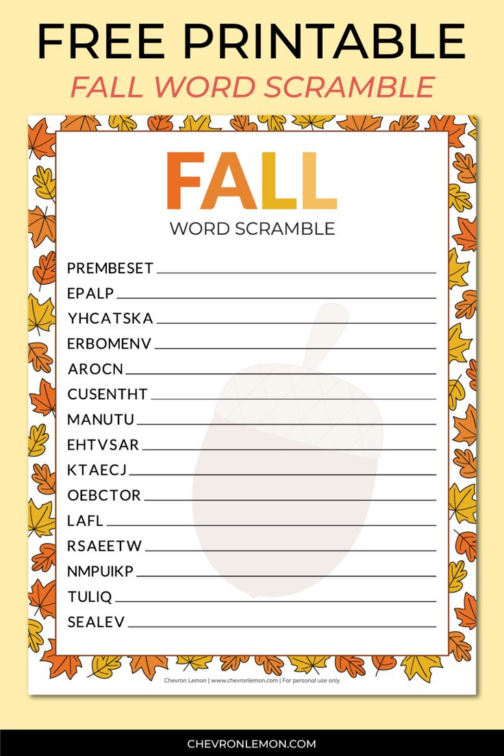 a fall word scramble with the words free printable