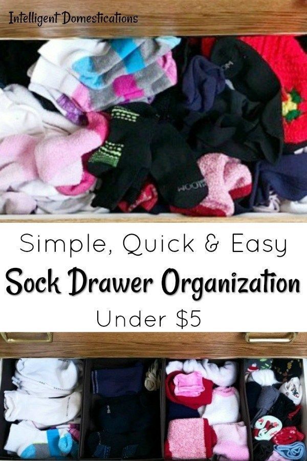 an open drawer filled with socks and other items that are labeled simple, quick & easy sock drawer organization under $ 5