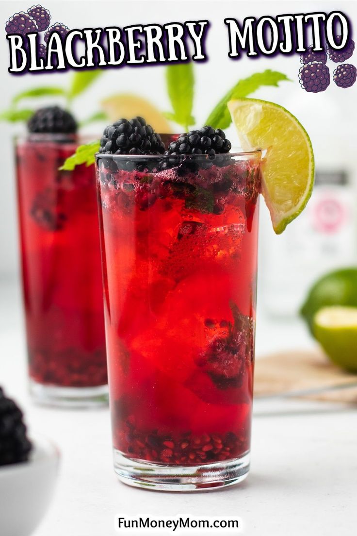 blackberry mojito cocktail with lime and blackberries