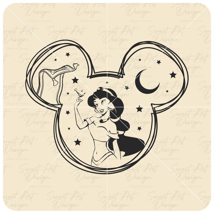 the disney mouse logo is shown in this black and white version, which features an image of