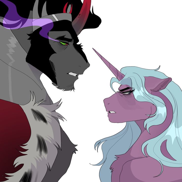 two unicorns are facing each other with horns on their heads