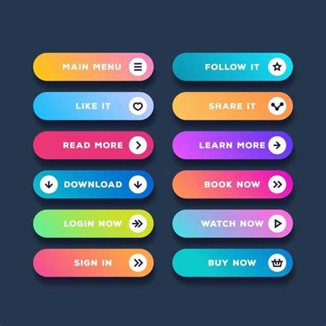 different colored buttons with the words follow, read more and learn how to use them