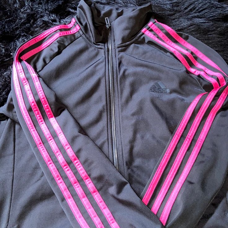 Adidas Black With Bright Pink Nwot. Never Worn Size Medium With Pockets Zip Up Jacket Pink Adidas Jacket, Pink Fall Sports Outerwear, Pink Outerwear For Sports In Fall, Pink Outerwear For Fall Sports, Pink Fitted Track Jacket For Sports, Pink Sporty Long Sleeve Outerwear, Fitted Pink Track Jacket For Sports, Pink Stretch Track Jacket For Sports, Pink Fitted Track Jacket Athleisure Style