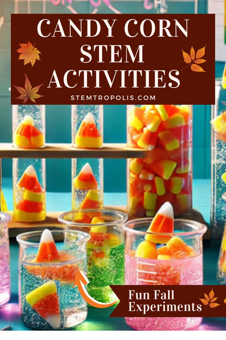 Discover exciting ways to teach fall science with candy corn! These fun experiments for kids are perfect for exploring Halloween STEM activities. From building a pumpkin candy catapult to dissolving candy corn in different liquids, these hands-on activities are great for preschool, kindergarten, and first grade. Engage kids with candy corn STEM and fun Halloween science experiments that are easy to set up and educational. Perfect for classroom or home learning this fall! 🎃👻 Fall Kindergarten Science Experiments, Dissolving Candy Corn Experiment, Dancing Candy Corn Experiment, Halloween Stem Activities Kindergarten, Halloween Stem First Grade, Candy Pumpkin Activities, 2nd Grade Halloween Stem Activities, Fun Fall Activities For Kindergarten, Preschool Fall Stem Activities