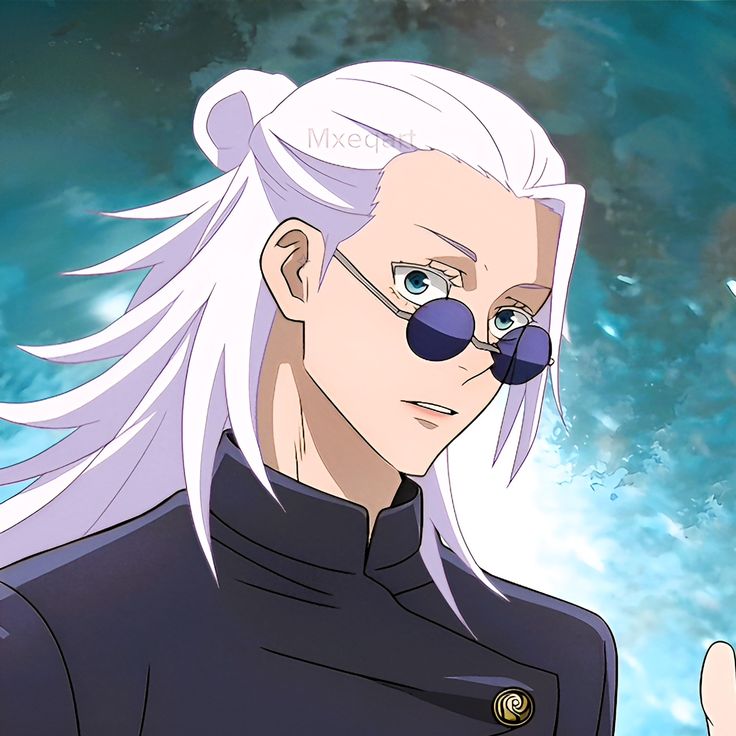 an anime character with white hair and blue eyes