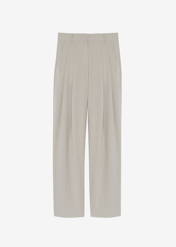 Gelso Pleated Trousers - Light Taupe Melange Pants The Frankie Shop Tailored Wide Leg Pantsuit With Pockets, Tailored Full-length Dress Pants With Pockets, Tailored Full Length Dress Pants With Pockets, Spring High-waisted Pantsuit With Welt Pockets, Chic Wide Leg Dress Pants With Concealed Placket, Spring High-waisted Pants With Concealed Placket, Beige Pants With Pressed Crease For Office, Tailored Full Length Wide Leg Pants With Pockets, Tailored Wide Leg Full-length Pants With Pockets