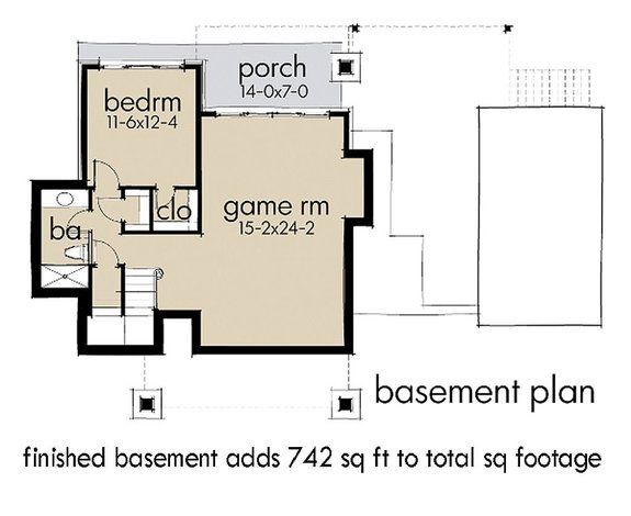 the basement floor plan for this home is very large and has two separate rooms on each side