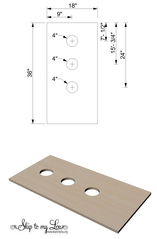 a drawing of a wooden floor with holes in the middle and measurements for each hole