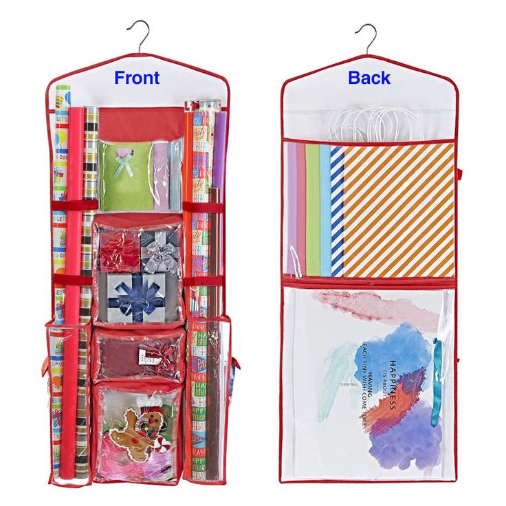 two hanging storage racks with different items in them