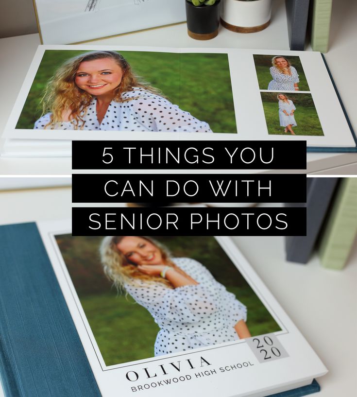 a photo book with the title 5 things you can do with senior photos on it