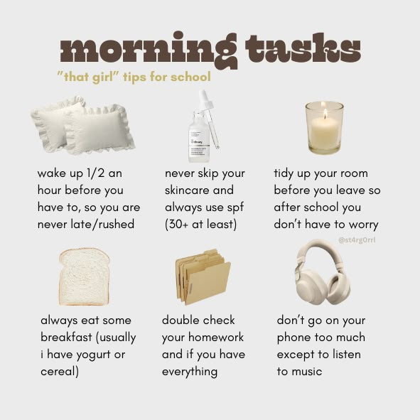 Clean Routine Aesthetic, Productive Morning Habits, It Girl Routine Aesthetic, Aesthetic Studying Tips, Clean Girl Aesthetic Routine, How To Get Clean Girl Aesthetic, How To Always Look Clean, Morning Routines School, Morning Routines Aesthetic