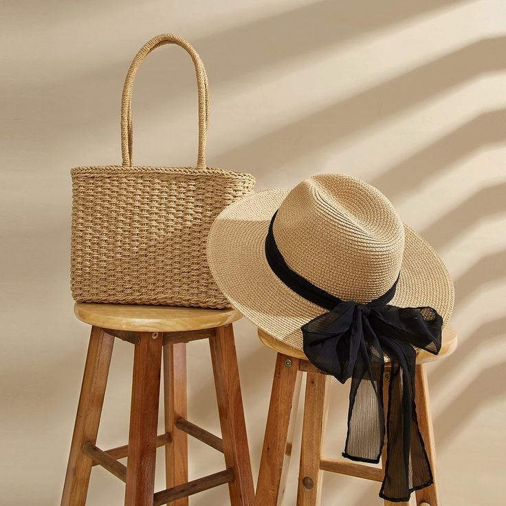 Enjoy sunny days in style with our Wide Brim Straw Hat & Tote Set from Cupshe. The hat features a sleek black scarf for a touch of elegance, while the matching straw tote provides the perfect accessory for your summer outings. Whether you're looking for sun protection, a fashion statement, or a combination of both, there's a straw hat style to suit your needs and personal style. Product code: CAC03C4E009AH Straw Boater Hat, Europe Travel Outfits, Fabric Crown, Straw Visor, Straw Boater, Wide Brim Straw Hat, Ladies Accessories, Trip Outfits, Boater Hat