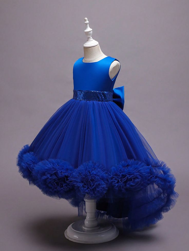 Young Girl's Elegant Floral 3D Applique High-Low Mesh Princess Dress, Perfect For Flower Girl, Hostess, Party, Birthday Celebration Blue Party  Sleeveless Fabric Colorblock,Plain Fit and Flare Slight Stretch  Young Girls Clothing, size features are:Bust: ,Length: ,Sleeve Length: Royal Blue Princess Dress, Blue Dresses For Kids, Sleeping Beauty Costume, Princess Elsa Dress, 3d Applique, Indigo Dress, Winter Ball, Bedroom Redo