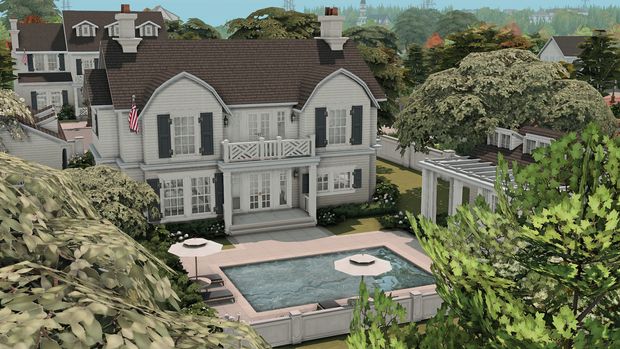 an artist's rendering of a large house with a pool in the front yard