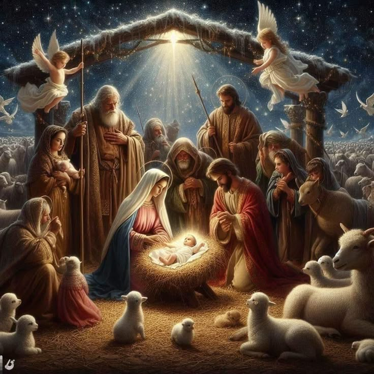 a nativity scene with the birth of jesus