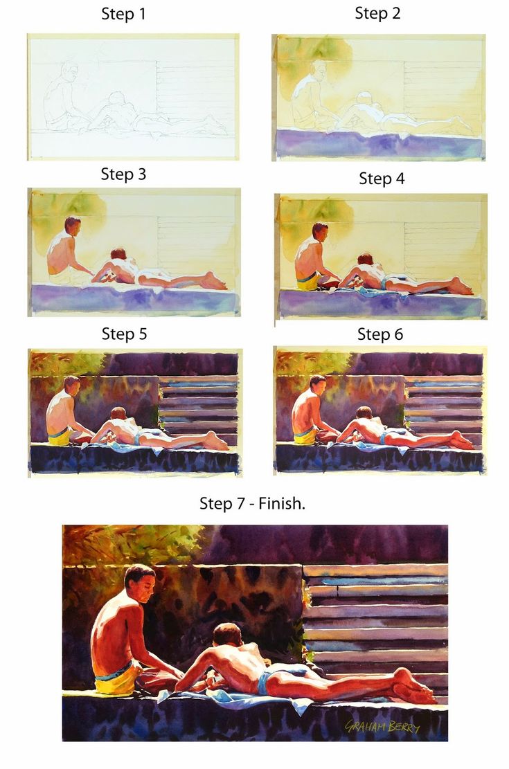 the steps to painting a man laying on a bench