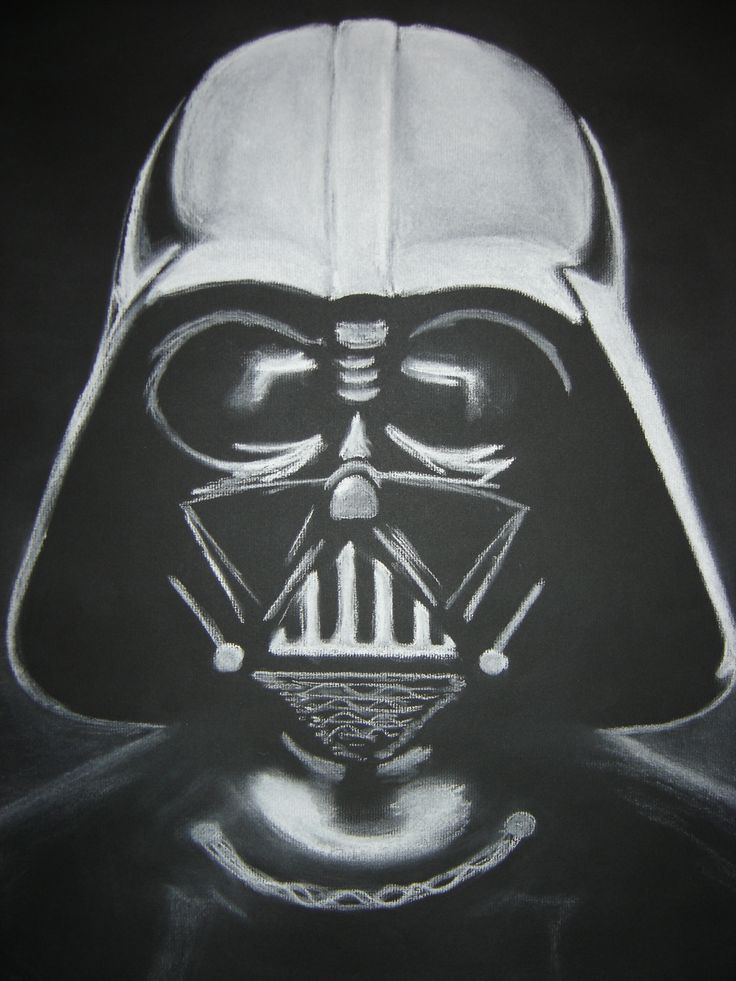 a drawing of darth vader is shown in black and white, as if it was drawn on paper