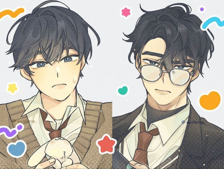 two anime characters wearing glasses and ties