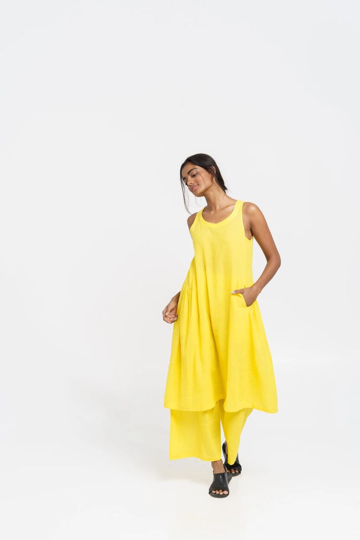 Summer lemon tunic with pants co-ord set – CROW Tunic With Pants, Summer Co Ords, Coord Sets, Straight Cut Pants, Handloom Fabric, Handwoven Fabric, Co Ord Set, Naturally Dyed, Co Ord