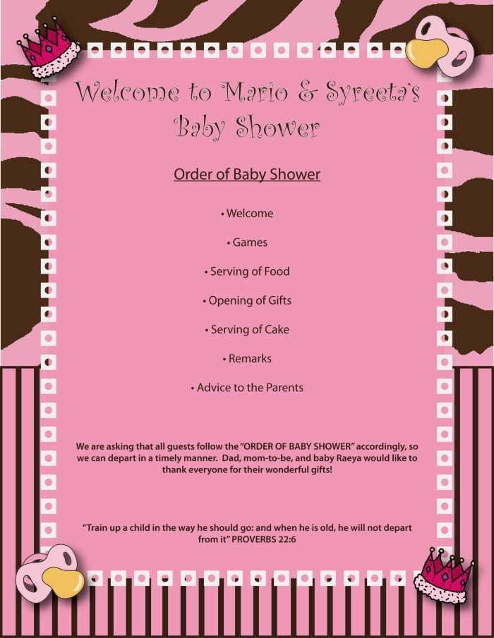 a pink and brown baby shower sign with zebra print on it's back side