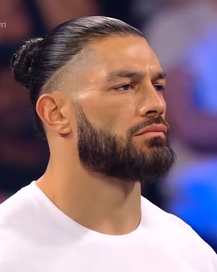 Long Hair Undercut, Mens Long Hair Undercut, Ponytail Hairstyles For Men, Mens Ponytail Hairstyles, Boy Haircut Ideas, Reign Hairstyles, Man Bun Undercut, Roman Reigns Smile, Man Bun Hairstyles