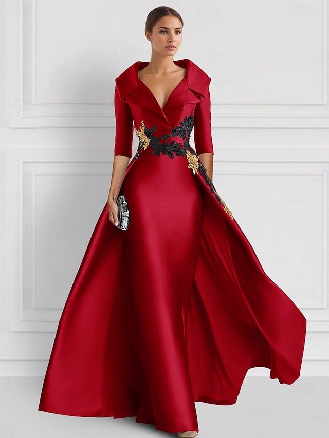 Silhouette:A-Line; Hemline / Train:Floor Length; Closure:Zipper UP; Built-In Bra:Yes; Embellishment:Appliques; Fabric:Satin; Sleeve Length:3/4 Length Sleeve; Tips:Colors may vary slightly due to different monitor settings,Professional dry cleaner only; Boning:No; Style:Elegant; Occasion:Formal; Neckline:Shirt Collar; Front page:Evening Gown; Listing Date:08/23/2024 Red Green Dress, Cocktail Dress Elegant, Gown Elegant, Formal Wedding Guests, Evening Dresses Online, Cheap Evening Dresses, Dresses Formal Elegant, Party Kleidung, Evening Gowns Elegant