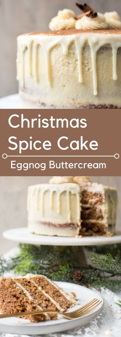 christmas spice cake with an eggnog buttercream frosting on the top