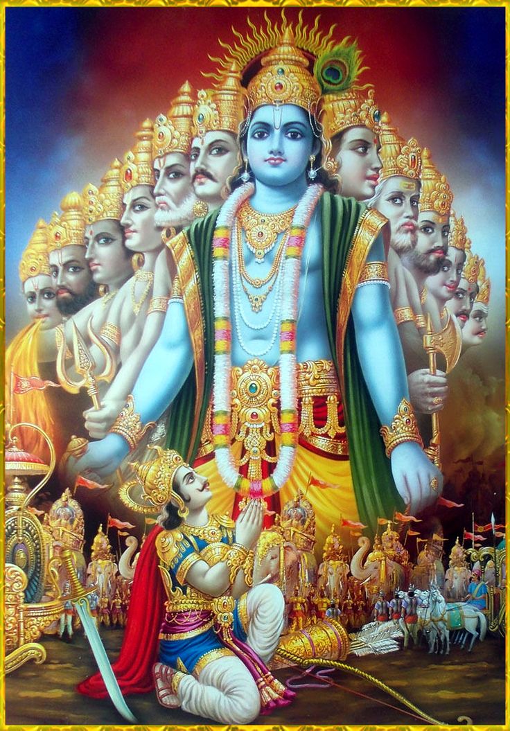 the god is surrounded by many other deities