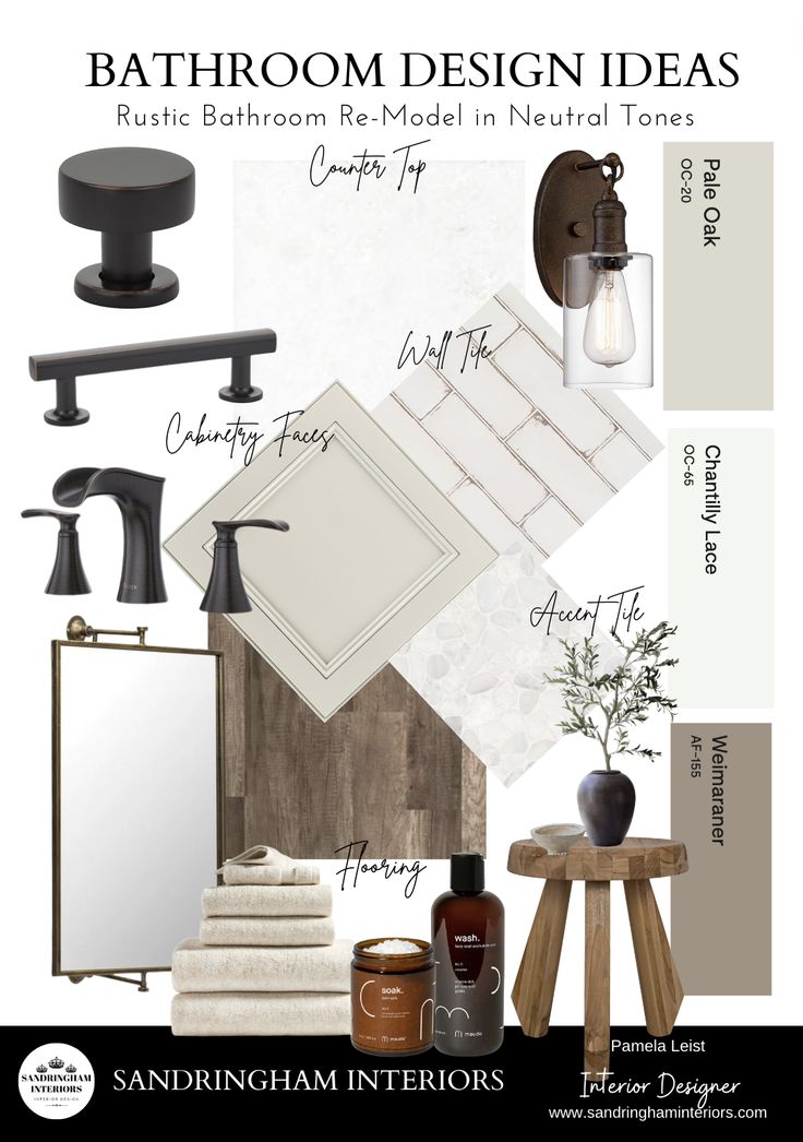 bathroom design ideas with neutral tones and wood accents in shades of gray, white, beige, and black