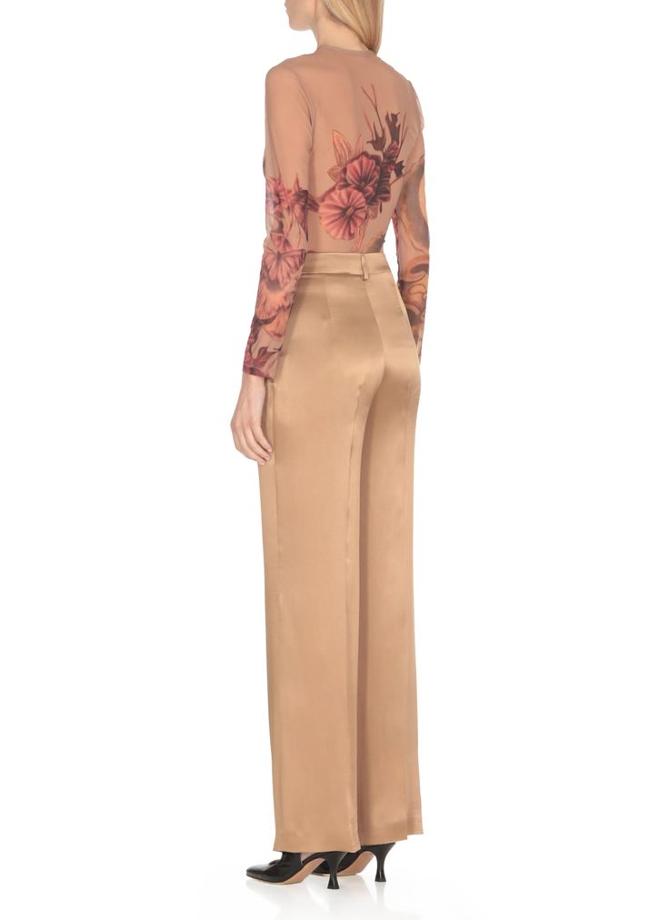 70% Acetate, 30% Silk Lining:, 100% Cupro Designer Fitted Straight Pants, Designer Fitted Evening Pants, Designer Fitted Pants For Evening, Luxury Silk Wide Leg Pants For Evening, Fitted Luxury Silk Pants, Elegant Silk Trousers Pantsuit, Elegant Silk Pantsuit With Trousers, Elegant Silk Pantsuit, Silk Pantsuit For Spring Evening