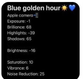 an iphone screen with the text blue golden hour