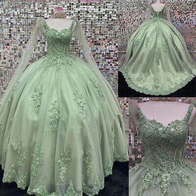 Find ideas๏ฟฝand inspiration for Sage Green Quinceanera Dresses Prom Ball Gowns Beaded Sweet 15 16 Paty Dresses, Stunning Womens Dresses Light Green Quinceanera Dresses, Sage Green Quinceanera Dresses, Sage Green Quinceanera, Green Quinceanera, Picture Green, Green Quinceanera Dresses, Green Quince, Pearl Decorations, Prom Ball Gown