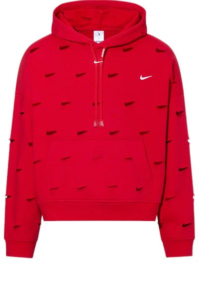 Nike x Jacquemus Swoosh Hoodie 'Red' FJ3482-657 Red Nike Outerwear With Drawstring Hood, Red Nike Hooded Sweatshirt, Nike Red Casual Hoodie, Red Nike Jacket, Nike Red Sporty Hoodie, Nike Red Sportswear Sweatshirt, Red Nike, Nike Hoodie, Red Hoodie