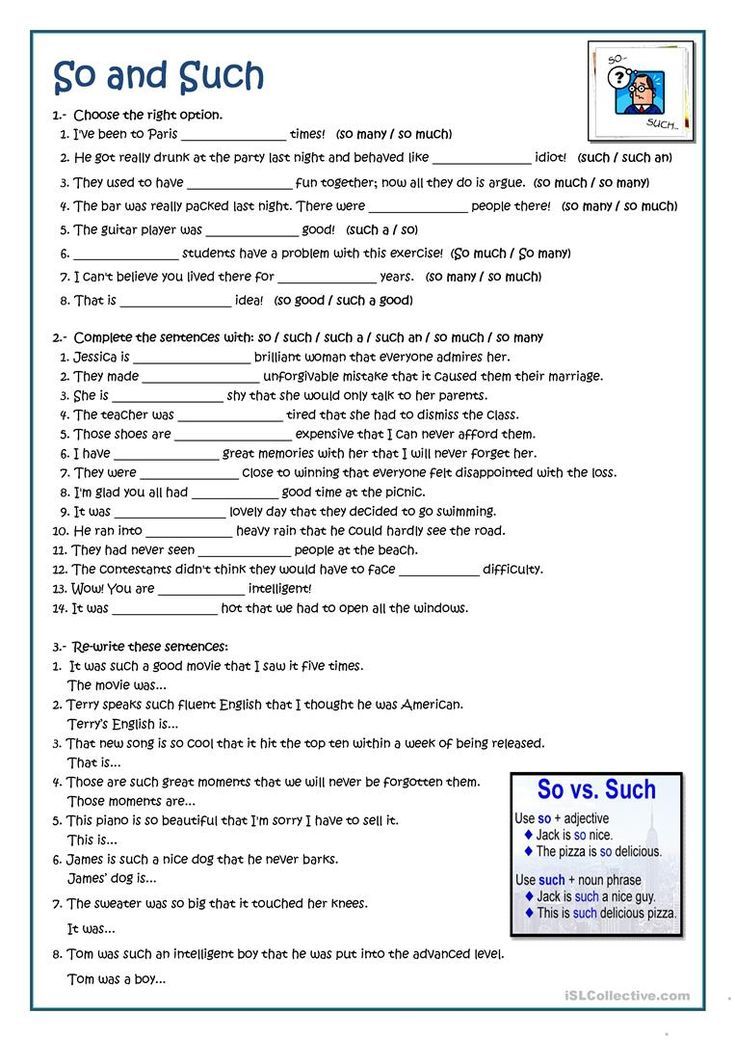 an english worksheet with the words so and such