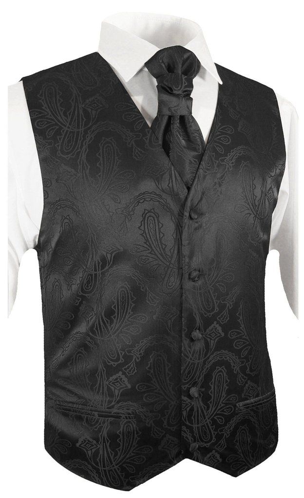 Black Paisley Tuxedo Vest and Accessories – Paul Malone Elegant Formal Vest With Ties, Classic Formal Vest With Ties, Fitted Black Suits With Ties, Black Fitted Suits With Ties, Classic Fitted Vest With Ties, Fitted Sleeveless Vest With Ties, Classic Black Suits With Ties, Classic Black Suit With Ties, Classic Black Suits With Vest