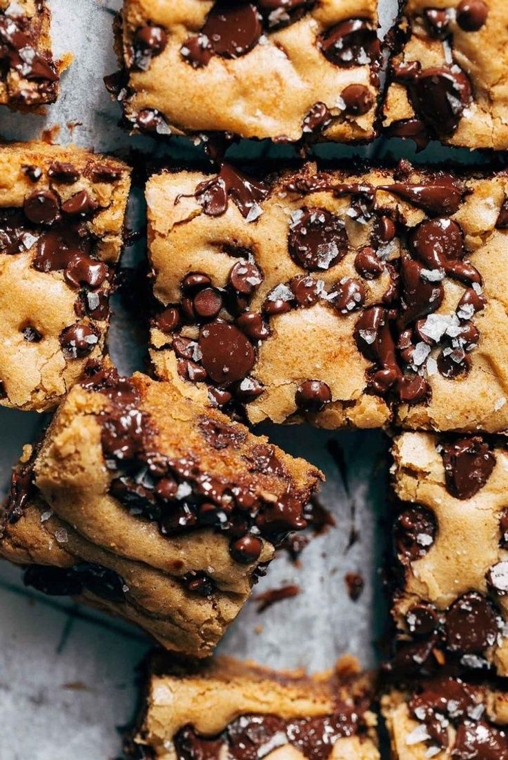 chocolate chip cookie bars stacked on top of each other