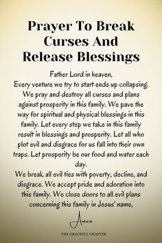 a prayer card with the words prayer to break curse and release blessings