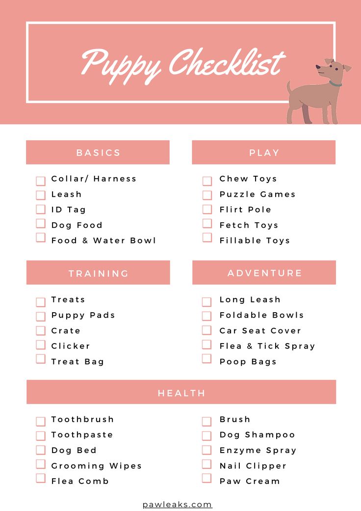 the puppy checklist is shown in pink and white