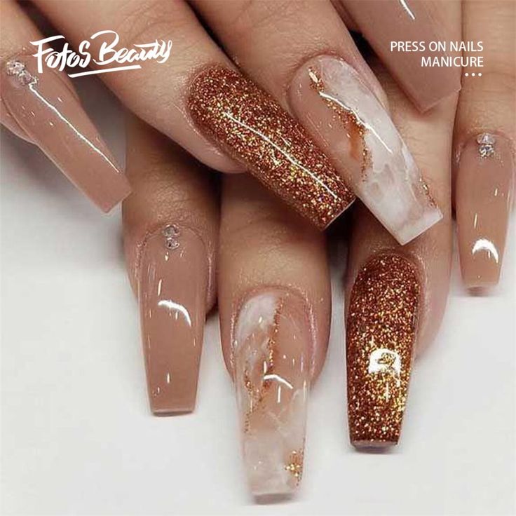 Buy Fofosbeauty 24pcs Press on False Nails Tips, Coffin Fake Acrylic Nails, Chipped Marble Brown at Walmart.com Fall Acrylic, Nagel Tips, Cute Acrylic Nail Designs, Fall Acrylic Nails, Diamond Nails, Luxury Nails, Glitter Nail Art, Coffin Nails Designs, Nails Toes