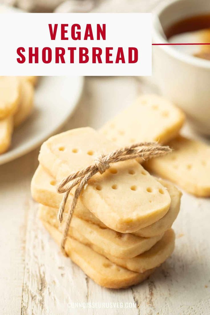 vegan shortbread crackers are stacked on top of each other and tied with twine