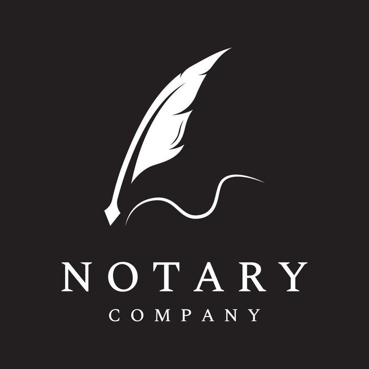 a black and white logo with a feather quill on the bottom, notary company