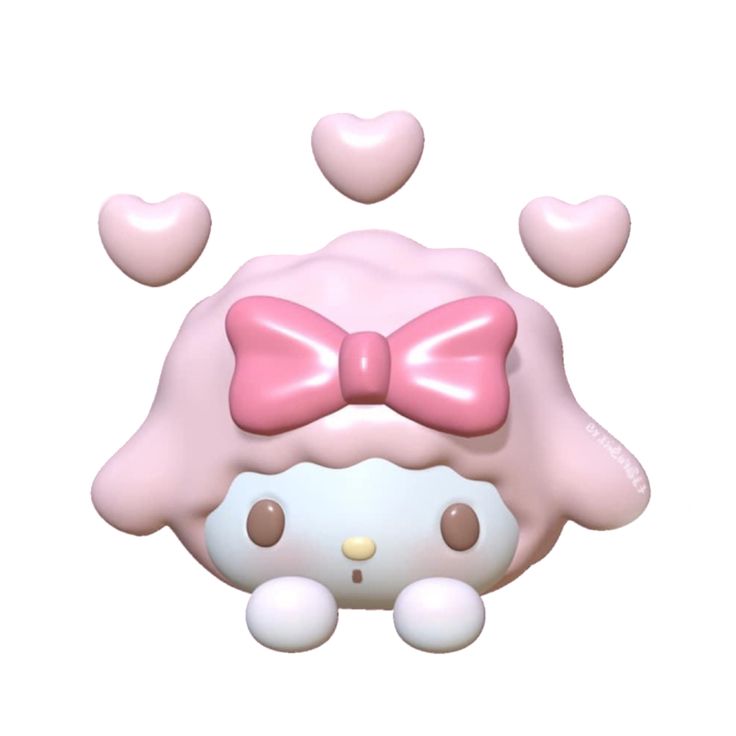 an image of a hello kitty character with hearts flying around her head in the air