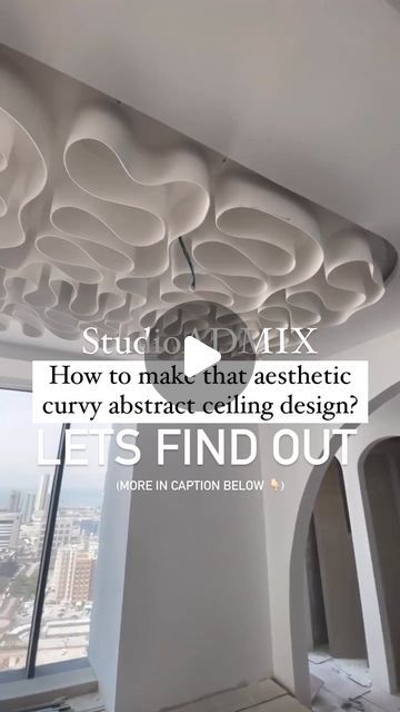 an advertisement with the words, how to make that aesthetic curly abstract ceiling design? let's find out more in caption below