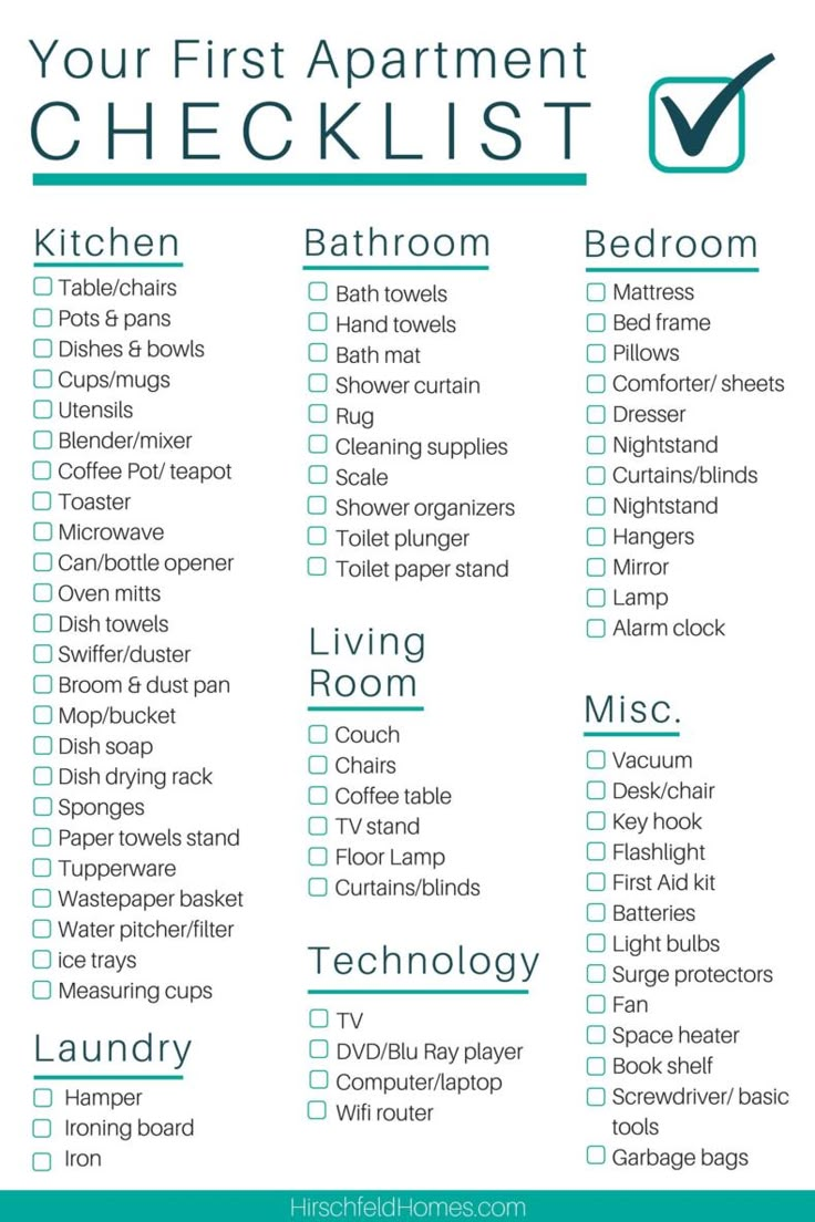 a checklist with the words, your first apartment checklist