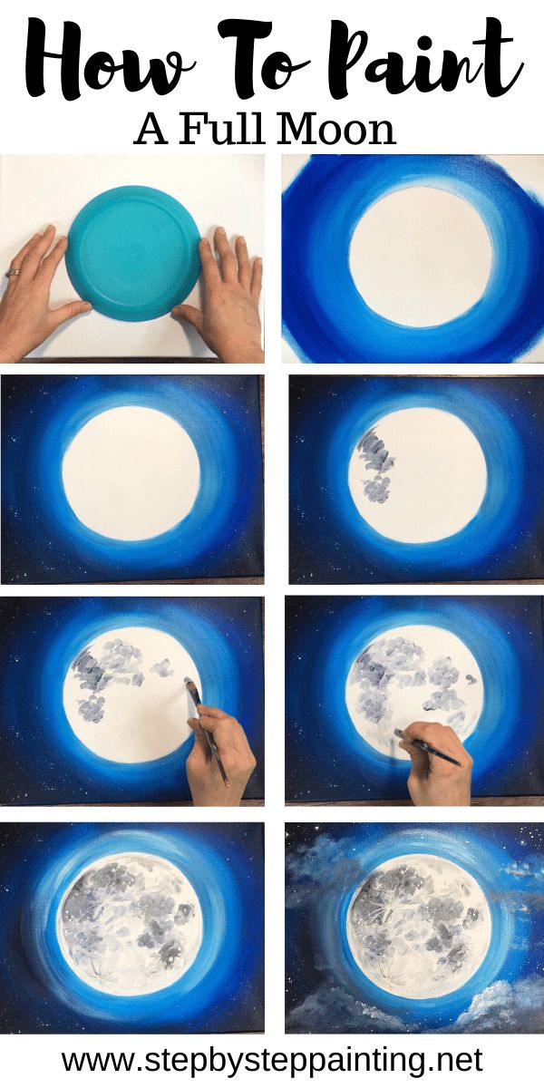 how to paint a full moon with step by step instructions for painting the moon in blue and white