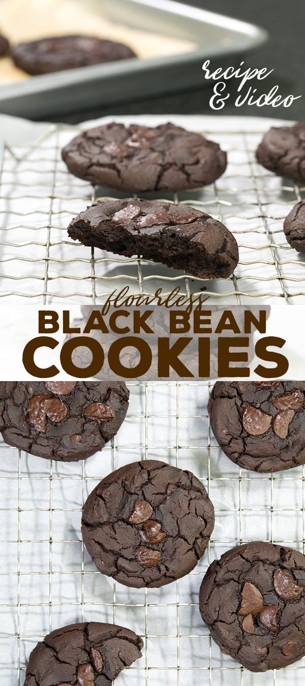 chocolate cookies cooling on a wire rack with text overlay that reads how to make black bean cookies