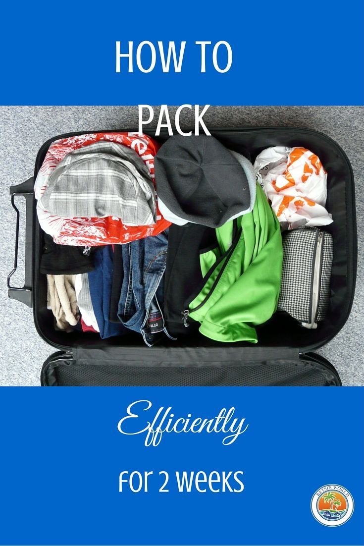 an open suitcase with clothes in it and the words how to pack efficiently for 2 weeks