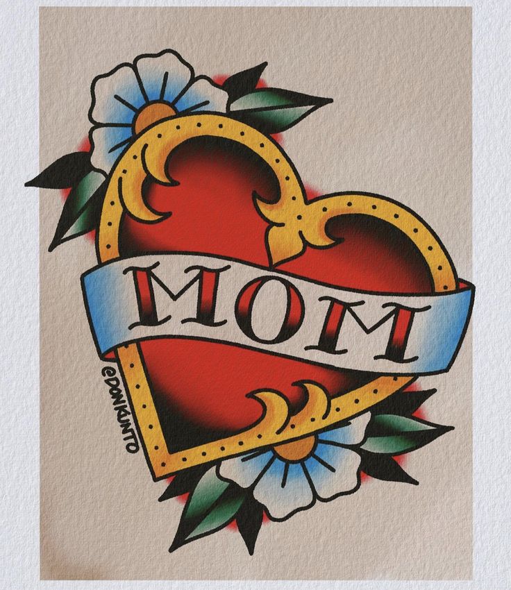 a heart with the word mom written on it and flowers in the middle is shown