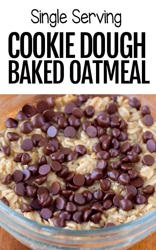 a cookie dough baked oatmeal in a glass bowl